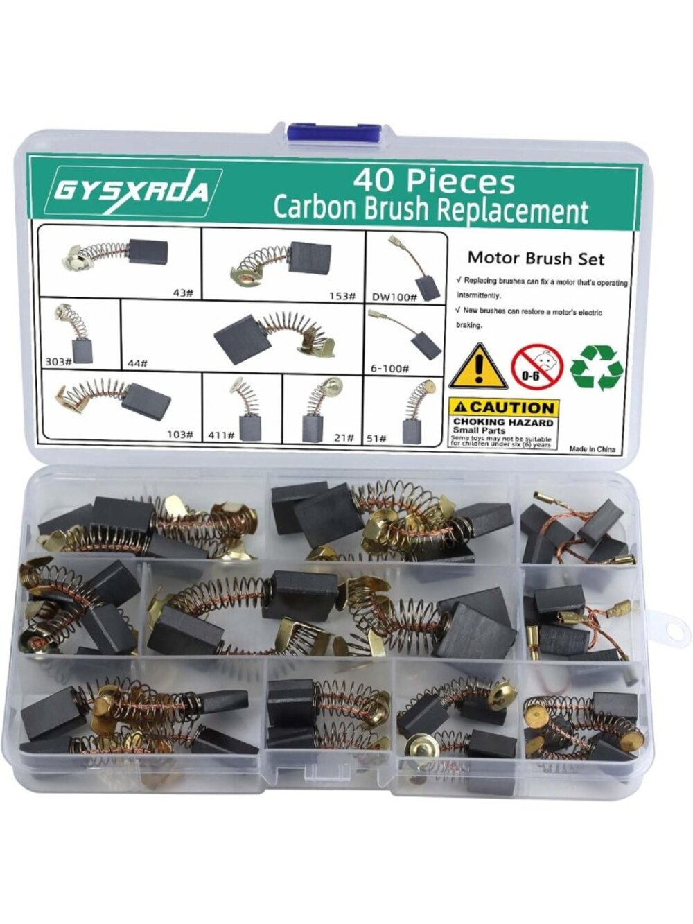 Versatile Electric Motor Carbon Brushes Set - 40 Pack Repair Kit, 10 Sizes for
